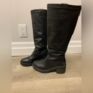 6.5 (37) tall black leather boots with chunky heel